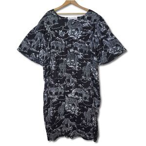 Santé Zebra Print Black & White Cotton Short Sleeve Relaxed Pocket Midi Dress